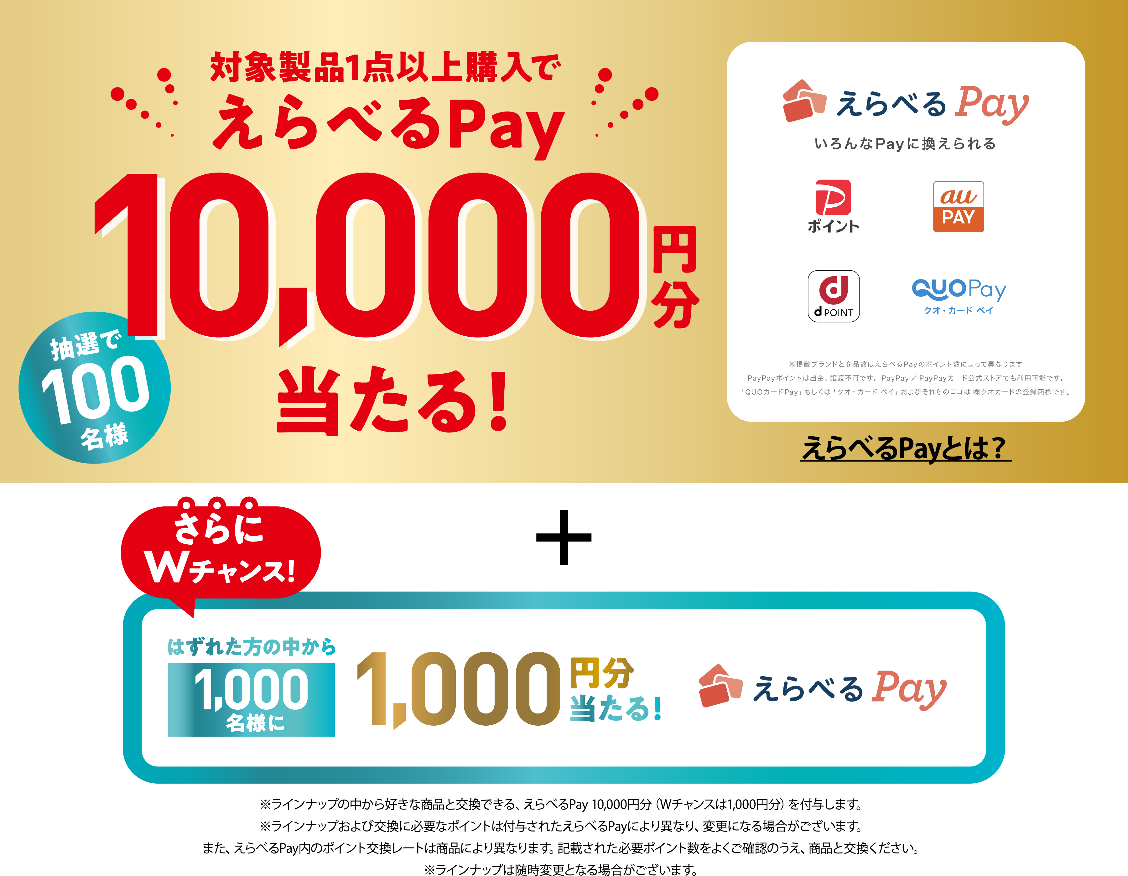 対象製品１点以上購入でえらべるPay 10,000円分当たる!
